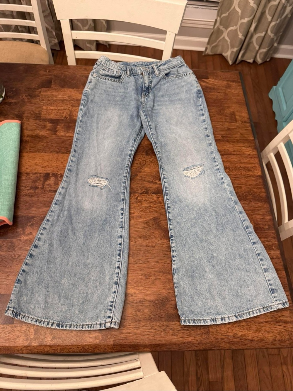 Old Navy Light Blue Flared Kids Jeans with Knee Rips